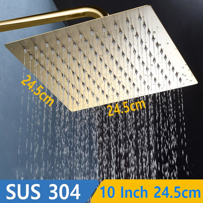 Lookrover Luxury Gold Rainfall Shower Head Round Ceiling Mount High-Pressure