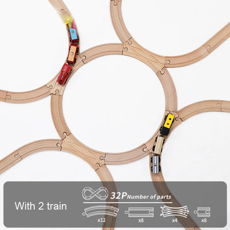 Lookrover 32-Piece Wooden Train Set Multi-Circular Railroad Track Toy for Girls & Boys