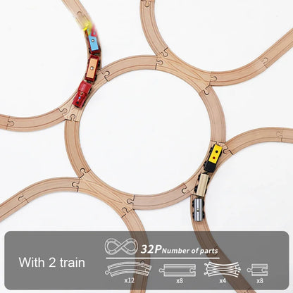 Lookrover 32-Piece Wooden Train Set Multi-Circular Railroad Track Toy for Girls & Boys