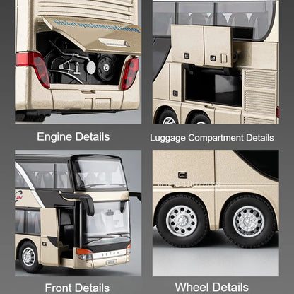 Lookrover 1:30 Business Long-Distance Bus Alloy Diecast Pull Back Sound Light Ornament Kids Gift
