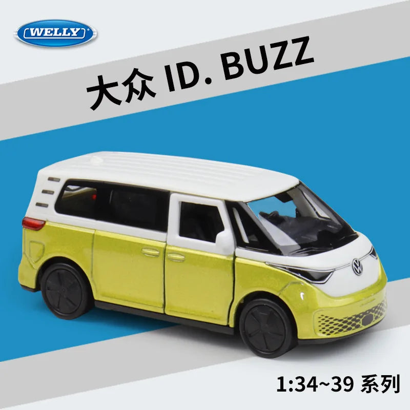 WELLY 1:36 Volkswagen ID. Buzz Pull-Back Alloy Die-cast Model, Officially Licensed Electric Bus Replica for Collectors & Display