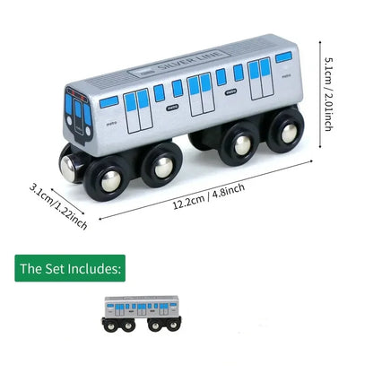 4pcs Trains Toy With Extended Silvery Body And 8-Wheel Design, Compatible With Major Wooden Train Track Brands