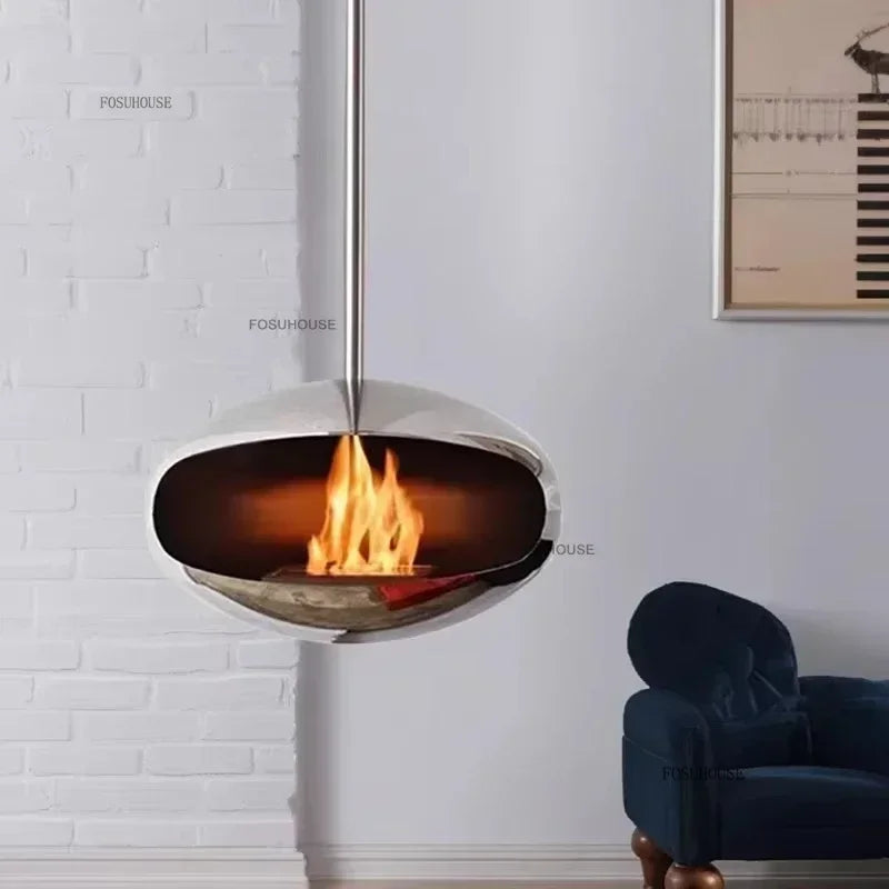Lookrover Luxury Hanging Fireplace Iron Art Real Fire Heating Stove Living Room Porch Decor