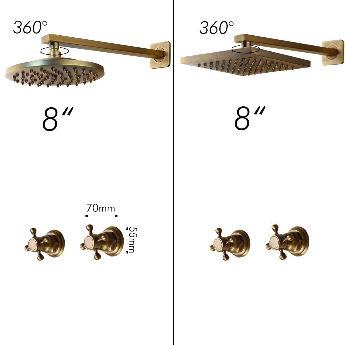 Lookrover Antique Brass Rainfall Shower Set 8 Inch Wall Mount Complete System