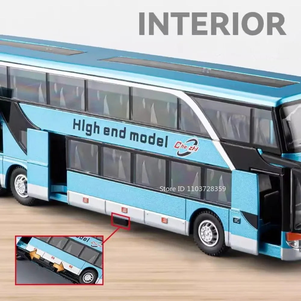 Lookrover 1:30 Business Long-Distance Bus Alloy Diecast Pull Back Sound Light Ornament Kids Gift