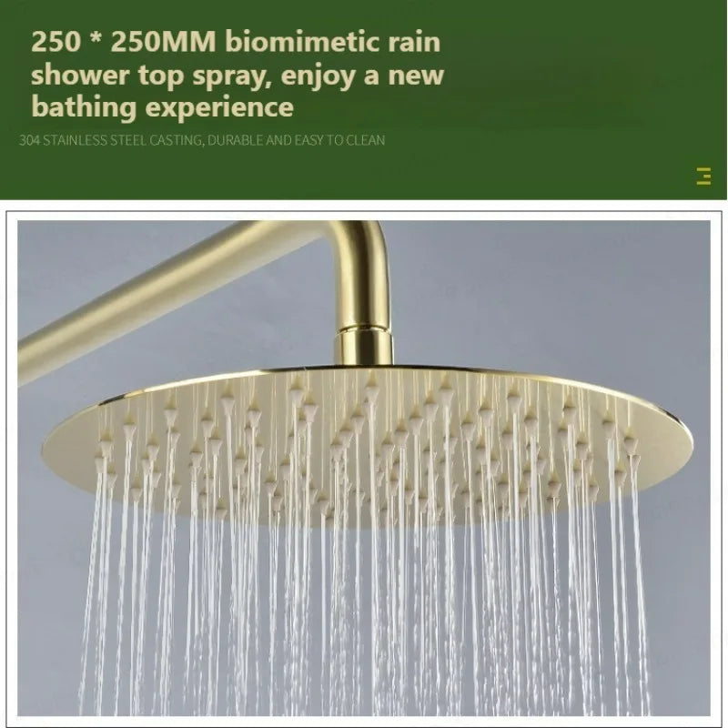 Lookrover Concealed Rain Shower Set Gold & Black Wall Mount Thermostatic System