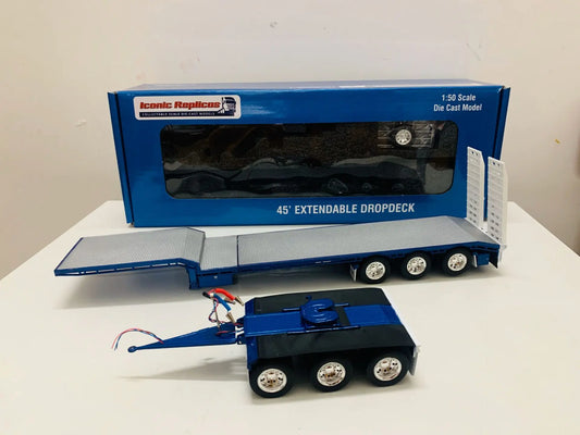 Lookrover 1:50 Die-Cast Extendable Dropdeck Trailer Truck Model 45ft Blue Scene Decoration Gift