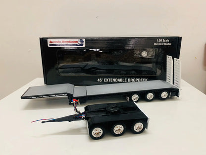 Lookrover 1:50 Die-Cast Extendable Dropdeck Trailer Truck Model 45ft Blue Scene Decoration Gift