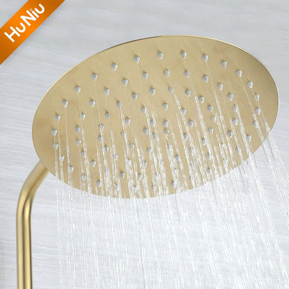 Lookrover Thermostatic Shower System Brushed Gold Wall Mount Rainfall Head