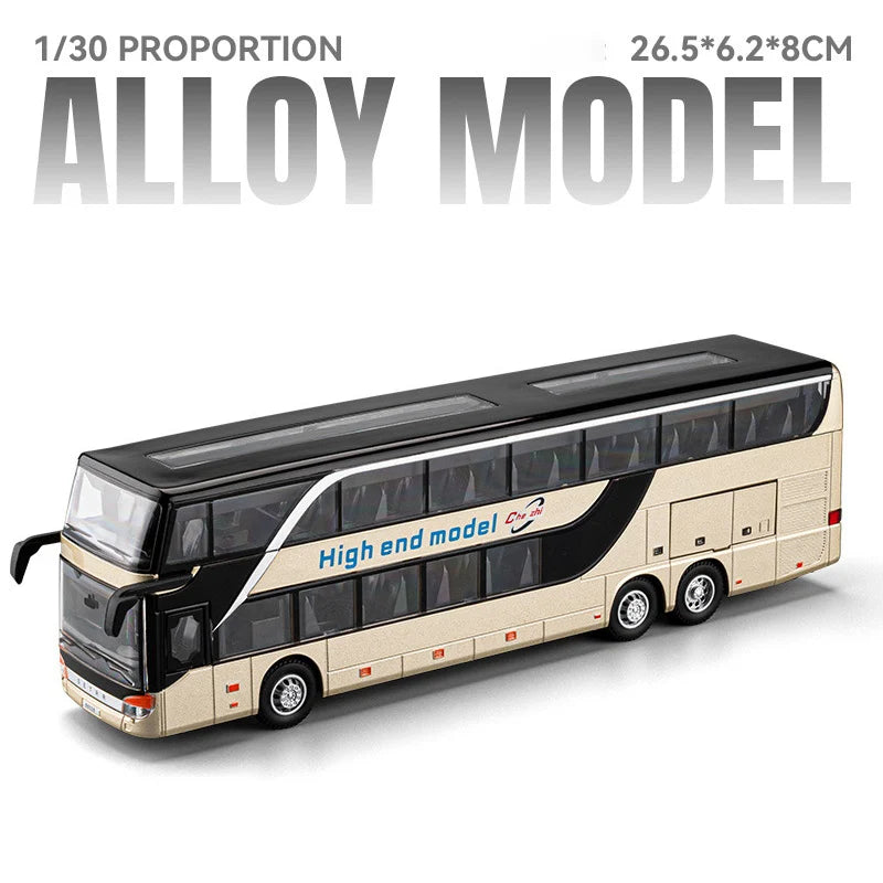 Lookrover Luxury Electric Airport Business Bus Alloy Diecast Sound Light City Tour Model Kids Toy Gift