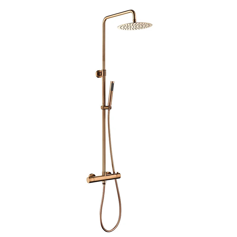 Lookrover Thermostatic Shower System Brushed Gold Wall Mount Rainfall Head
