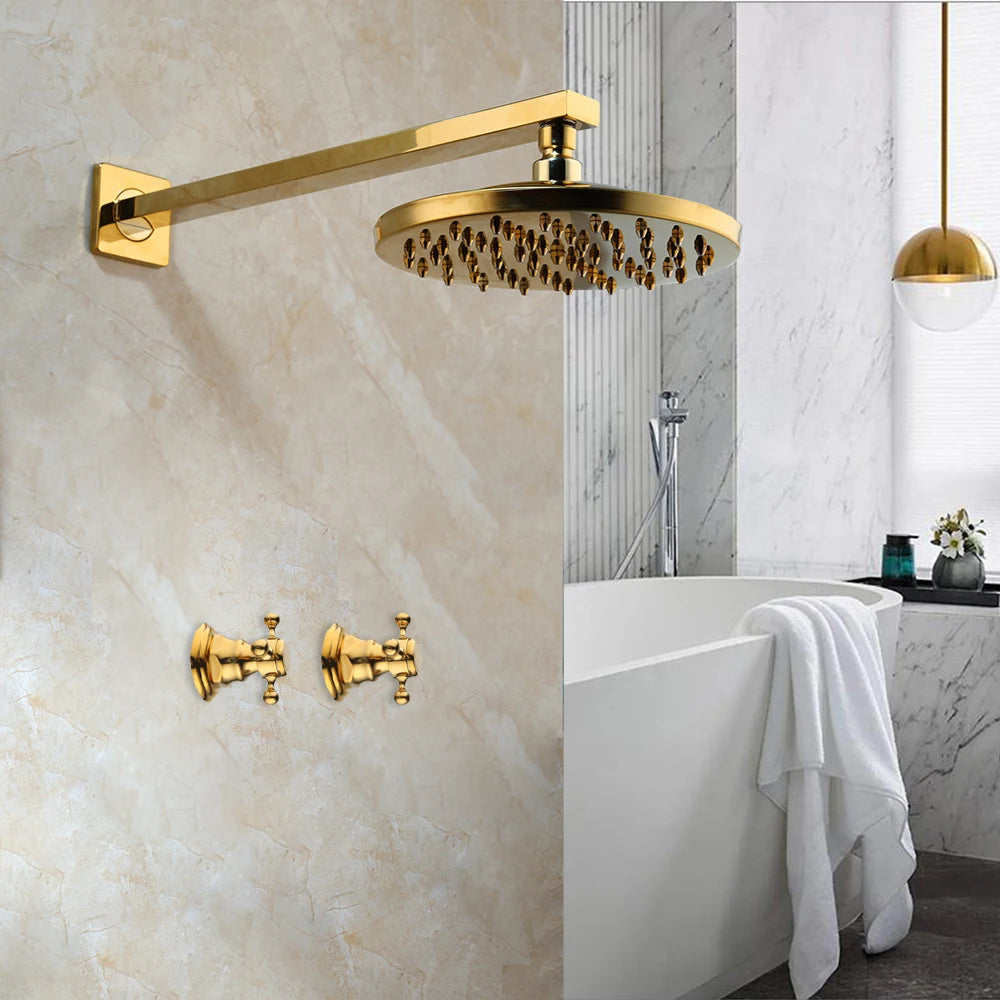 Lookrover Antique Brass Rainfall Shower Set 8 Inch Wall Mount Complete System