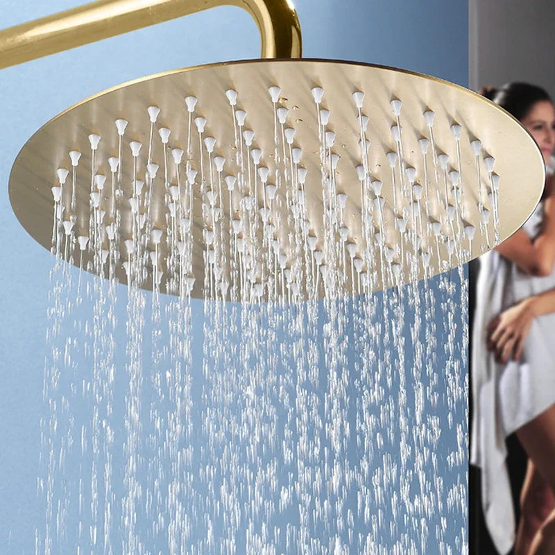 Lookrover Gold Ceiling Shower Head 8/10/12 Inch Round Rainfall Flush Mount