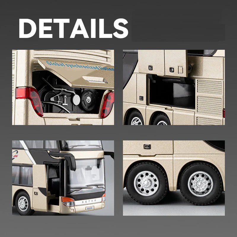 Lookrover Luxury Electric Airport Business Bus Alloy Diecast Sound Light City Tour Model Kids Toy Gift