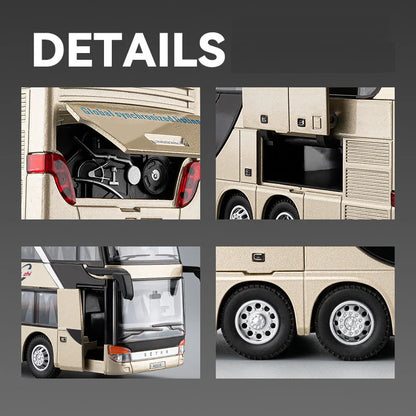Lookrover Luxury Electric Airport Business Bus Alloy Diecast Sound Light City Tour Model Kids Toy Gift