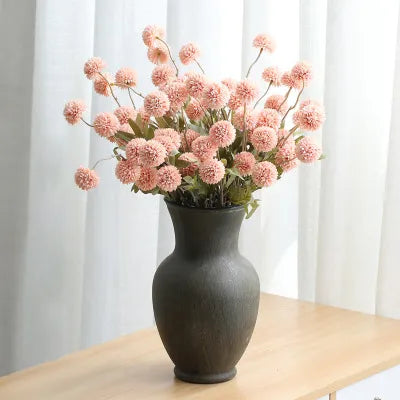 Lookrover 5-Head Pink Dandelion Flower Ball DIY Bouquet Kit Silk Fake Flowers Home Decor