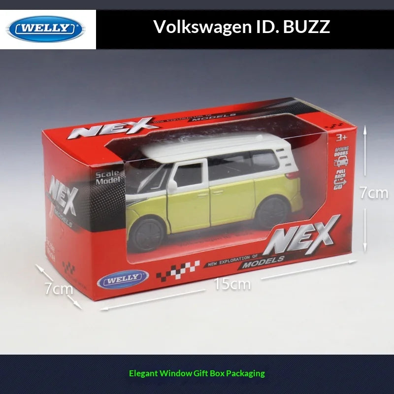 WELLY 1:36 Volkswagen ID. Buzz Pull-Back Alloy Die-cast Model, Officially Licensed Electric Bus Replica for Collectors & Display