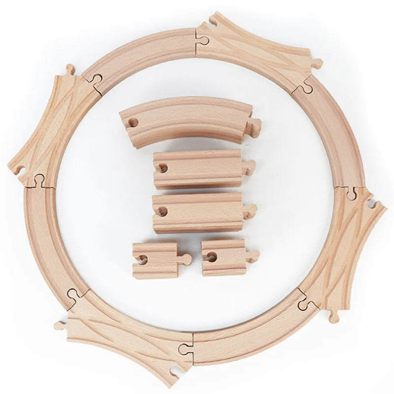 Lookrover 32-Piece Wooden Train Set Multi-Circular Railroad Track Toy for Girls & Boys