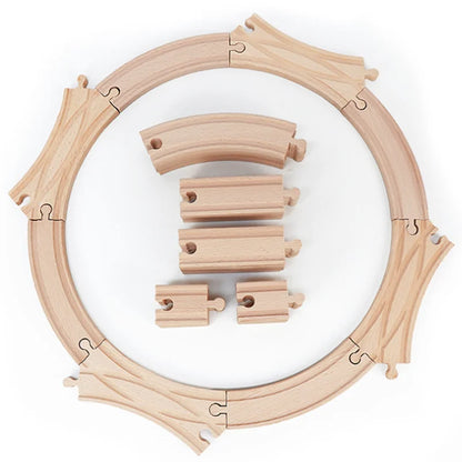 Lookrover 32-Piece Wooden Train Set Multi-Circular Railroad Track Toy for Girls & Boys