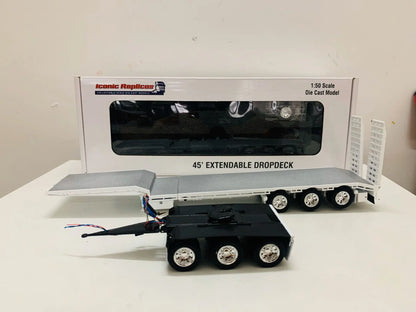 Lookrover 1:50 Die-Cast Extendable Dropdeck Trailer Truck Model 45ft Blue Scene Decoration Gift