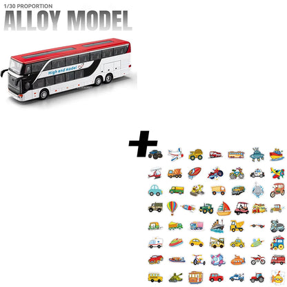 Lookrover 1:30 Business Long-Distance Bus Alloy Diecast Pull Back Sound Light Ornament Kids Gift