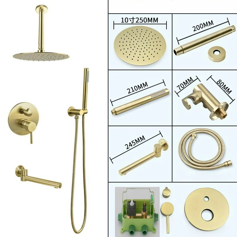 Lookrover Concealed Rain Shower Set Gold & Black Wall Mount Thermostatic System