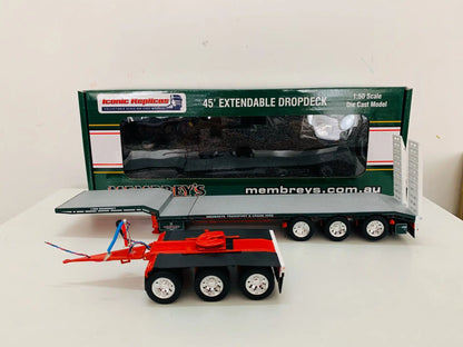Lookrover 1:50 Die-Cast Extendable Dropdeck Trailer Truck Model 45ft Blue Scene Decoration Gift