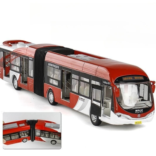Lookrover 1:32 Articulated Double Section Bus Diecast Pull Back Sound Light Open Doors Collection Gift
