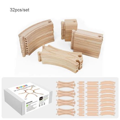Lookrover 32-Piece Wooden Train Set Multi-Circular Railroad Track Toy for Girls & Boys