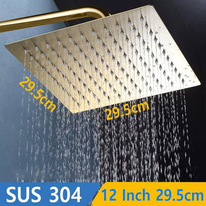 Lookrover Luxury Gold Rainfall Shower Head Round Ceiling Mount High-Pressure