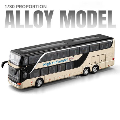 Lookrover 1:30 Double Decker Long-Distance Bus Alloy Diecast Sound Light Pull Back Doors Kids Gift