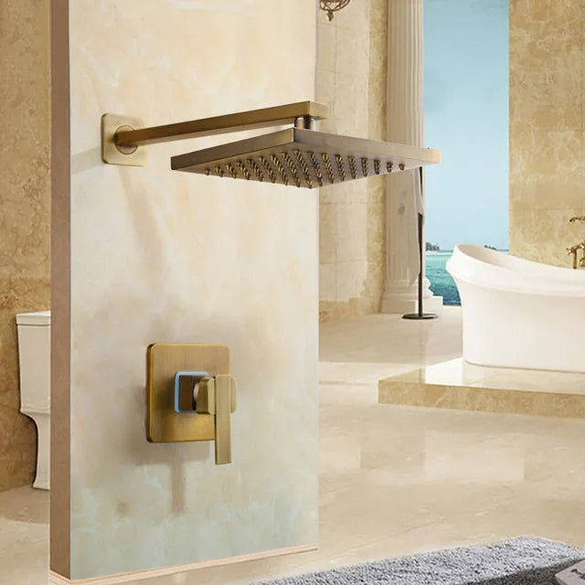 Lookrover Antique Brass Rainfall Shower Set 8 Inch Wall Mount Complete System
