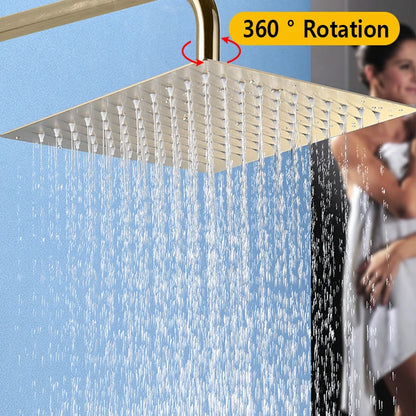 Lookrover Luxury Gold Rainfall Shower Head Round Ceiling Mount High-Pressure