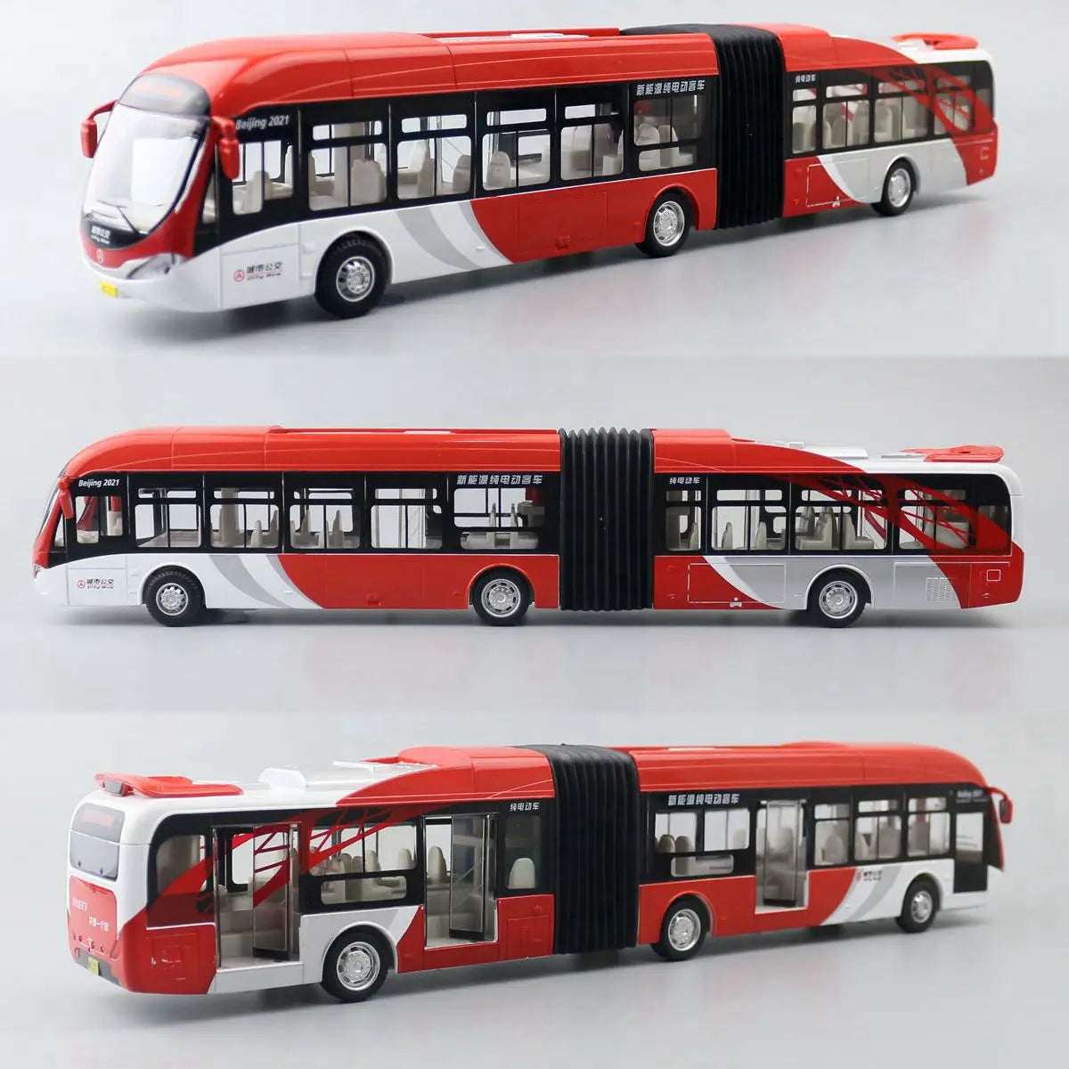 Lookrover 1:32 Articulated Double Section Bus Diecast Pull Back Sound Light Open Doors Collection Gift