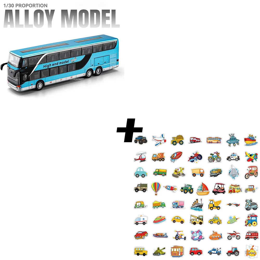 Lookrover 1:30 Business Long-Distance Bus Alloy Diecast Pull Back Sound Light Ornament Kids Gift