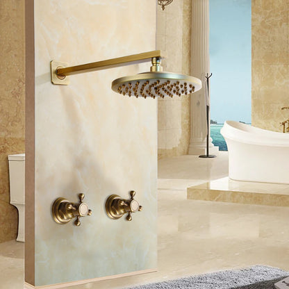 Lookrover Antique Brass Rainfall Shower Set 8 Inch Wall Mount Complete System