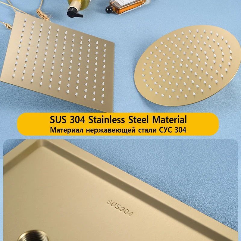 Lookrover Luxury Gold Rainfall Shower Head Round Ceiling Mount High-Pressure
