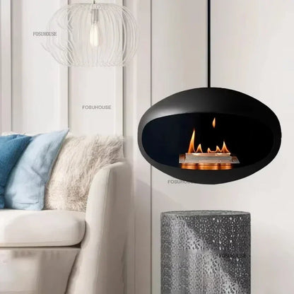 Lookrover Luxury Hanging Fireplace Iron Art Real Fire Heating Stove Living Room Porch Decor