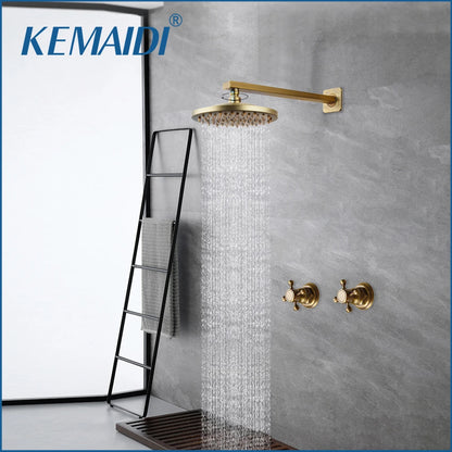 Lookrover Antique Brass Rainfall Shower Set 8 Inch Wall Mount Complete System