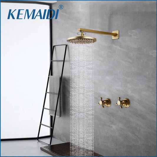 Lookrover Antique Brass Rainfall Shower Set 8 Inch Wall Mount Complete System
