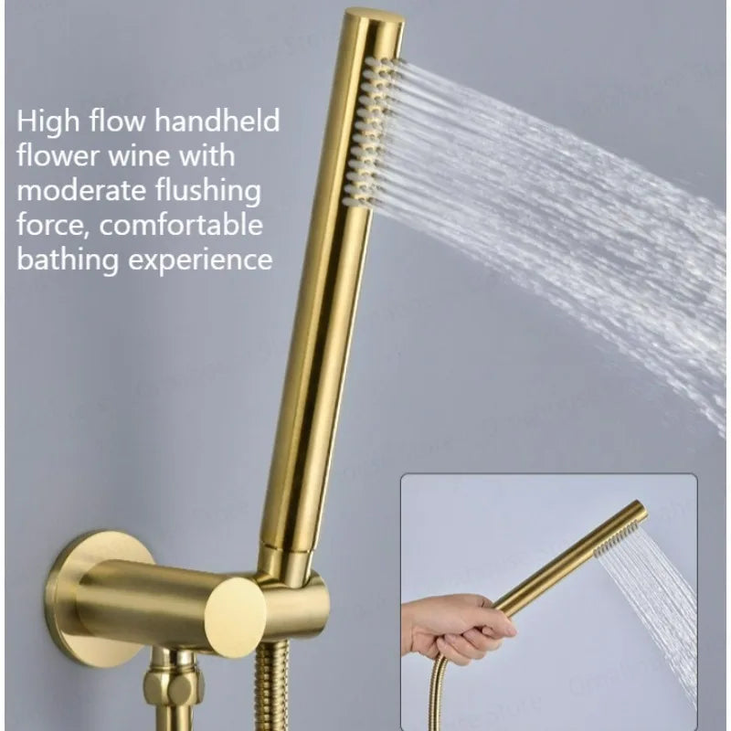 Lookrover Concealed Rain Shower Set Gold & Black Wall Mount Thermostatic System