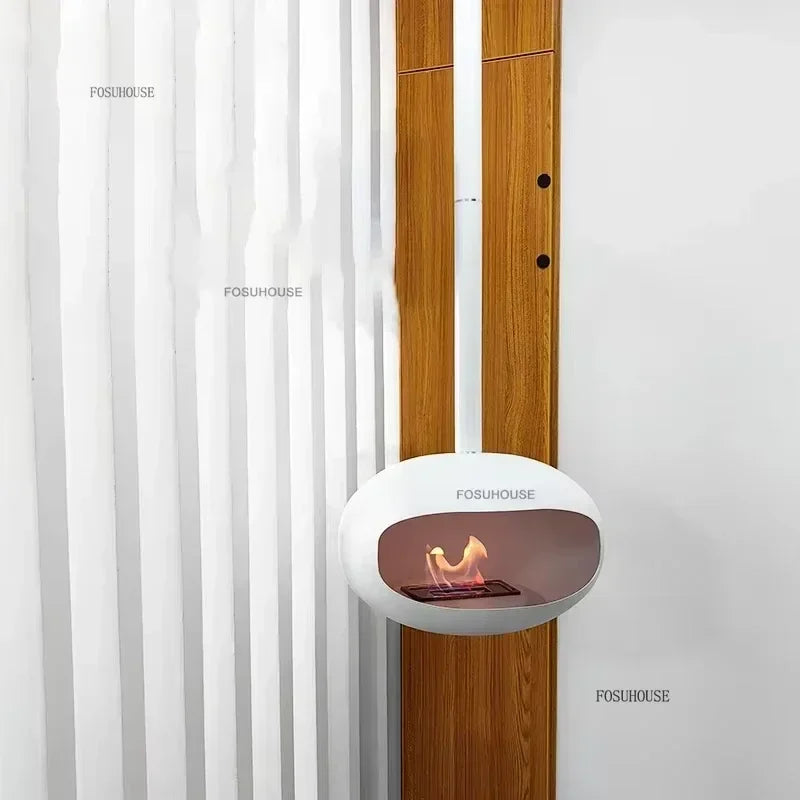 Lookrover Luxury Hanging Fireplace Iron Art Real Fire Heating Stove Living Room Porch Decor