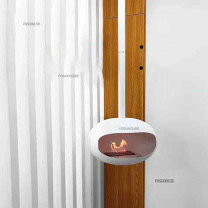 Lookrover Luxury Hanging Fireplace Iron Art Real Fire Heating Stove Living Room Porch Decor