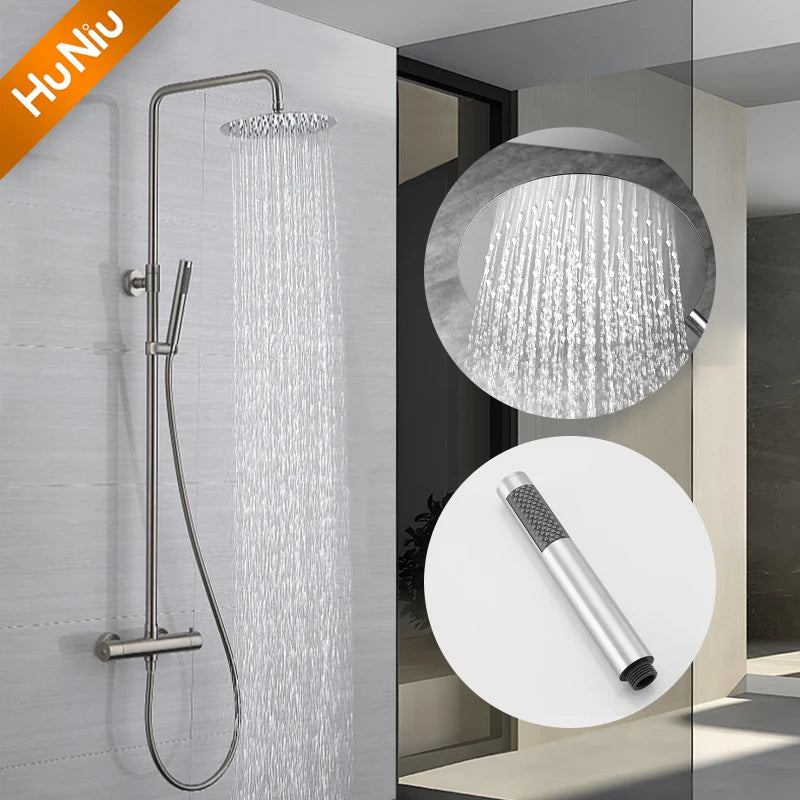 Lookrover Thermostatic Shower System Brushed Gold Wall Mount Rainfall Head