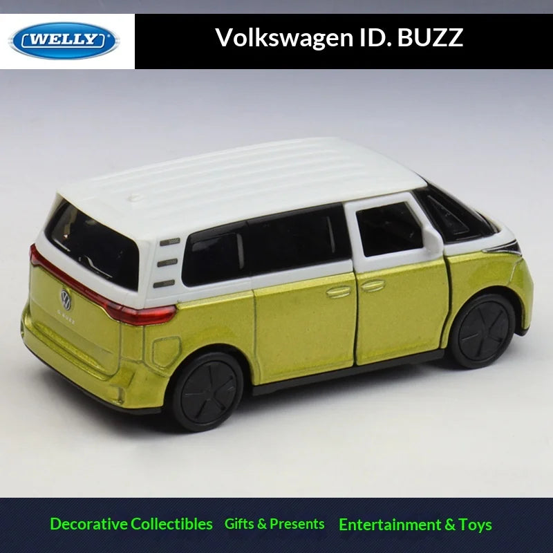 WELLY 1:36 Volkswagen ID. Buzz Pull-Back Alloy Die-cast Model, Officially Licensed Electric Bus Replica for Collectors & Display
