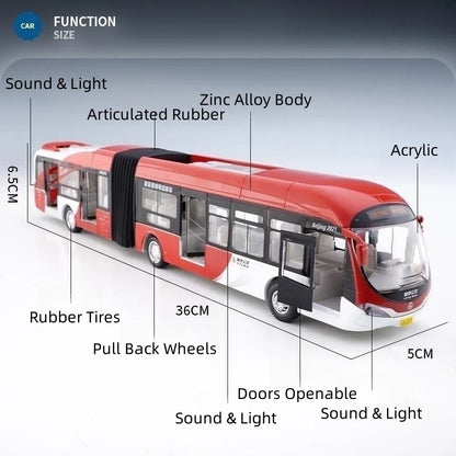 Lookrover 1:32 Articulated Double Section Bus Diecast Pull Back Sound Light Open Doors Collection Gift