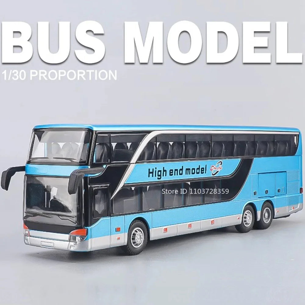 Lookrover 1:30 Business Long-Distance Bus Alloy Diecast Pull Back Sound Light Ornament Kids Gift