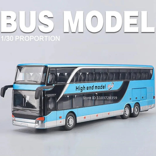 Lookrover 1:30 Business Long-Distance Bus Alloy Diecast Pull Back Sound Light Ornament Kids Gift