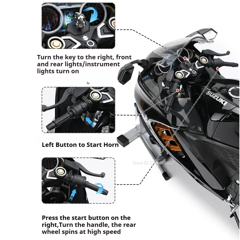 Lookrover Suzuki Hayabusa 1:6 Scale Motorcycle Model Toy Shock Absorption Sprayable Boys Hobby