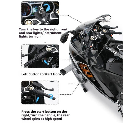 Lookrover Suzuki Hayabusa 1:6 Scale Motorcycle Model Toy Shock Absorption Sprayable Boys Hobby